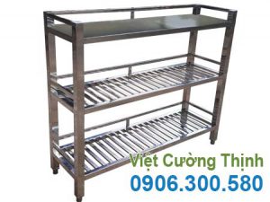 Kệ inox 3 tầng 2 song 1 phẳng KEI-08