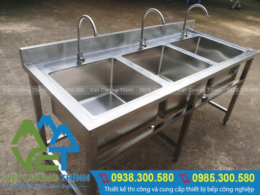 Chậu rửa inox công nghiệp 3 hộc, bồn rửa inox 3 hộc