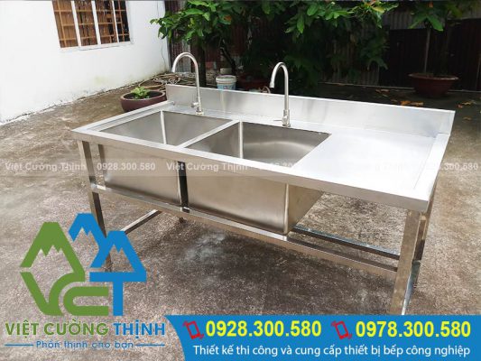 Chậu rửa công nghiệp 2 hố cánh phải