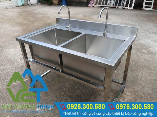 Chậu rửa inox đôi, bồn rửa chén inox 2 hộc có chân, chậu rửa bát inox 304 loại 2 ngăn