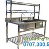 Chậu Rửa Công Nghiệp 2 Ngăn Cánh Trái Có Kệ Trên Kệ Dưới CR-29