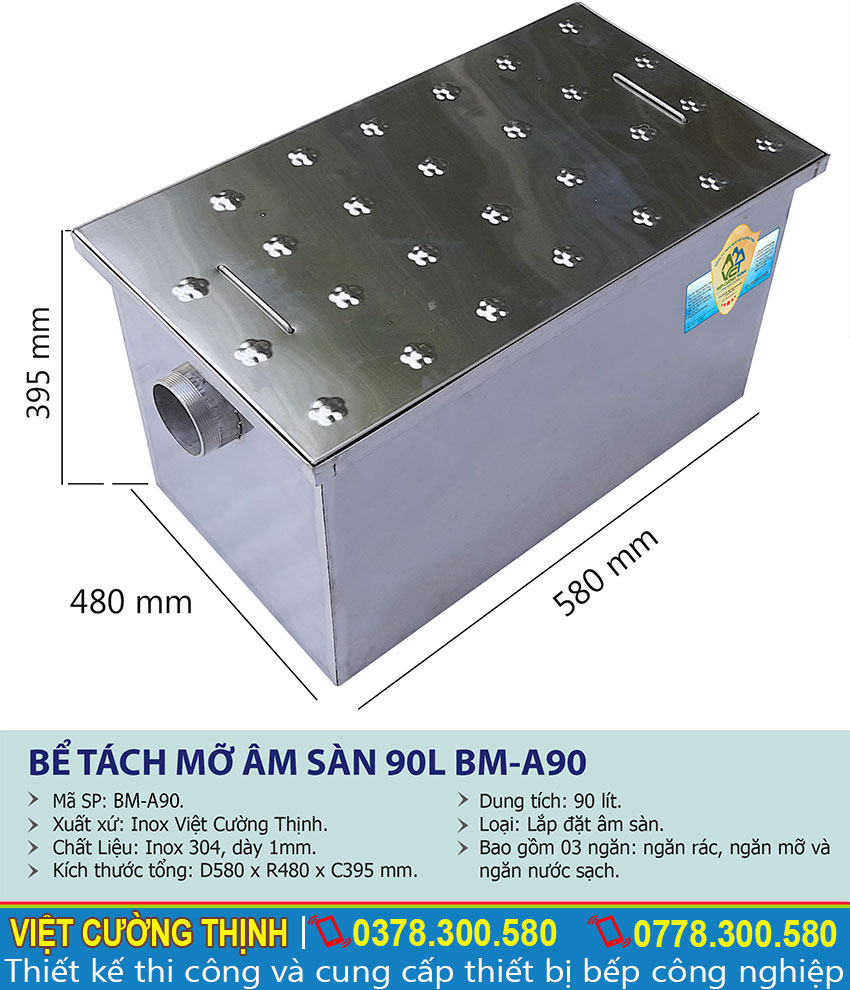 Thông số kỹ thuật Bể tách mỡ âm sàn 90l BM-A90