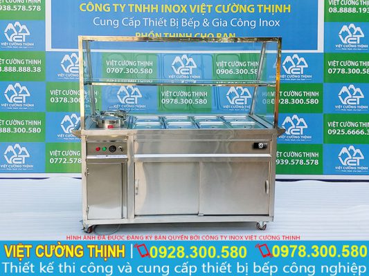 Tủ inox bán cháo dinh dưỡng 8 khay 2 nồi