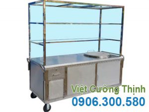 Xe đẩy inox bán hủ tiếu, bán phở có nồi nấu nước lèo 100L