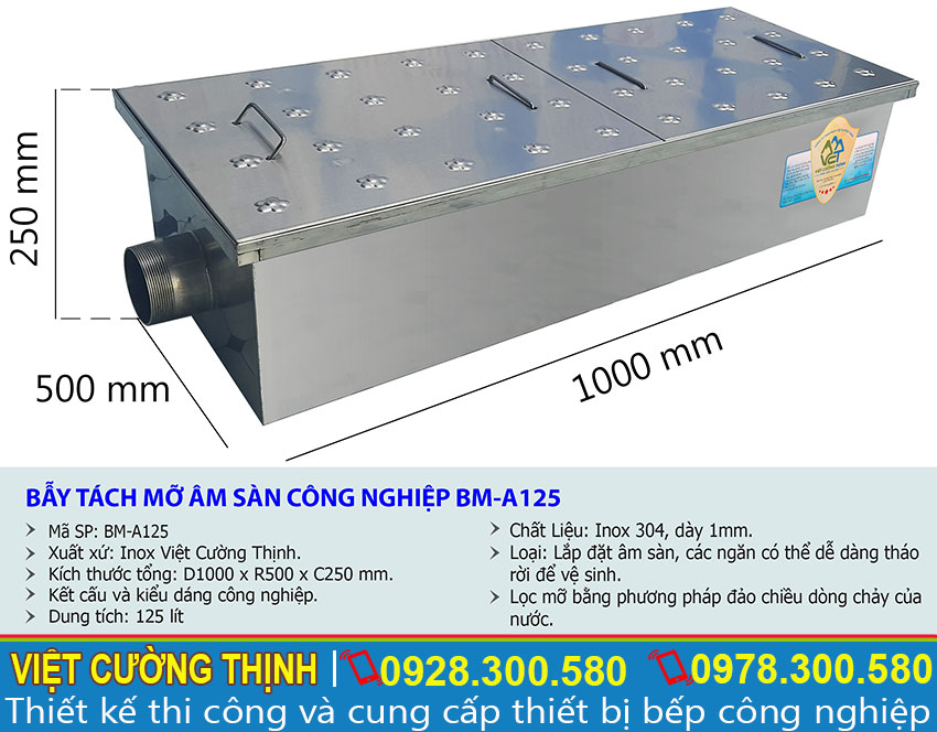 Thông số kỹ thuật bẫy tách mỡ âm sàn công nghiệp BM-A125