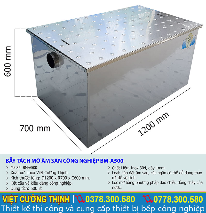 Thông số kỹ thuật Bẫy tách mỡ âm sàn công nghiệp BM-A500