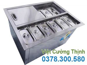 Thùng đá inox âm bàn có khay topping TD-TP13