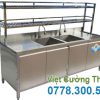 Tủ bếp inox có 2 bồn rửa và kệ trên TUI-17