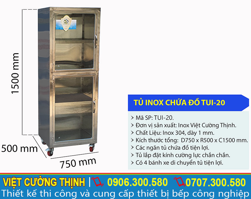 Tỷ lệ kích thước tủ inox chứa đồ TUI-20