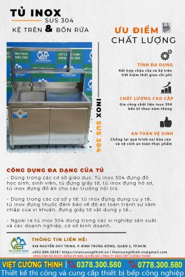 Ưu điểm của tủ inox SUS 304 có kệ trên và bồn rửa