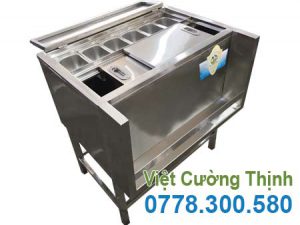 Tủ đá inox khung chân có khay topping TD-TP28