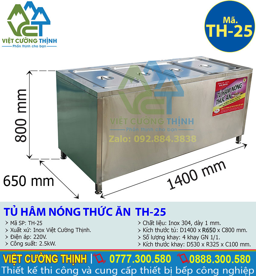 Tỷ lệ kích thước tủ hâm nóng thức ăn 4 khay TH-25