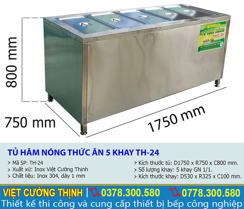 Tỷ lệ kích thước tủ hâm nóng 5 khay TH-24