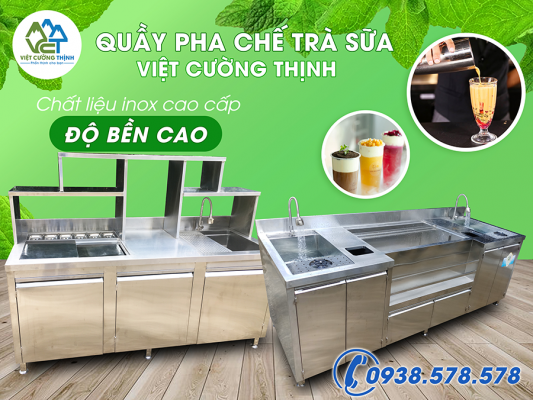 Gia công quầy bar inox, quầy bar pha chế trà sữa theo yêu cầu, giá tốt