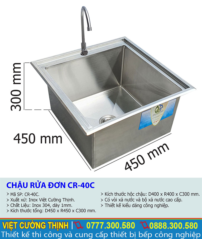 Tỷ lệ kích thước chậu rửa đơn CR-40C