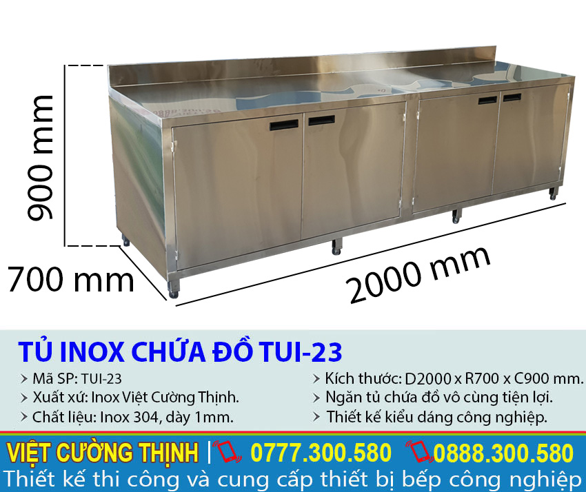 Thông số kích thước tủ inox chứa đồ TUI-23