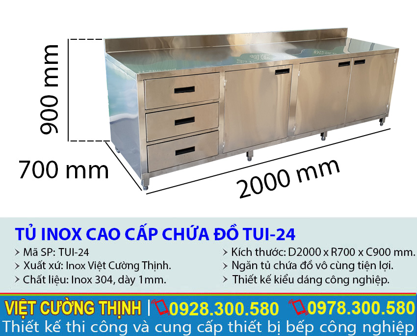 Tỷ lệ kích thước tủ inox chứa đồ cao cấp TUI-23
