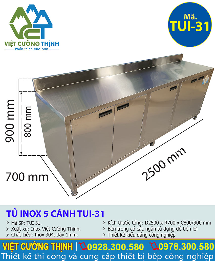 Tỷ lệ kích thước tủ bếp inox cao cấp TUI-31