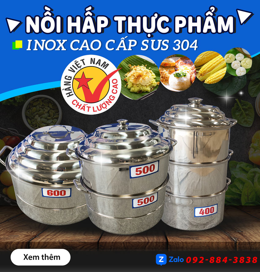 Nồi inox hấp thực phẩm công nghiệp size lớn nhỏ các loại giá tốt tại showroom do Việt Cường Thịnh sản xuất