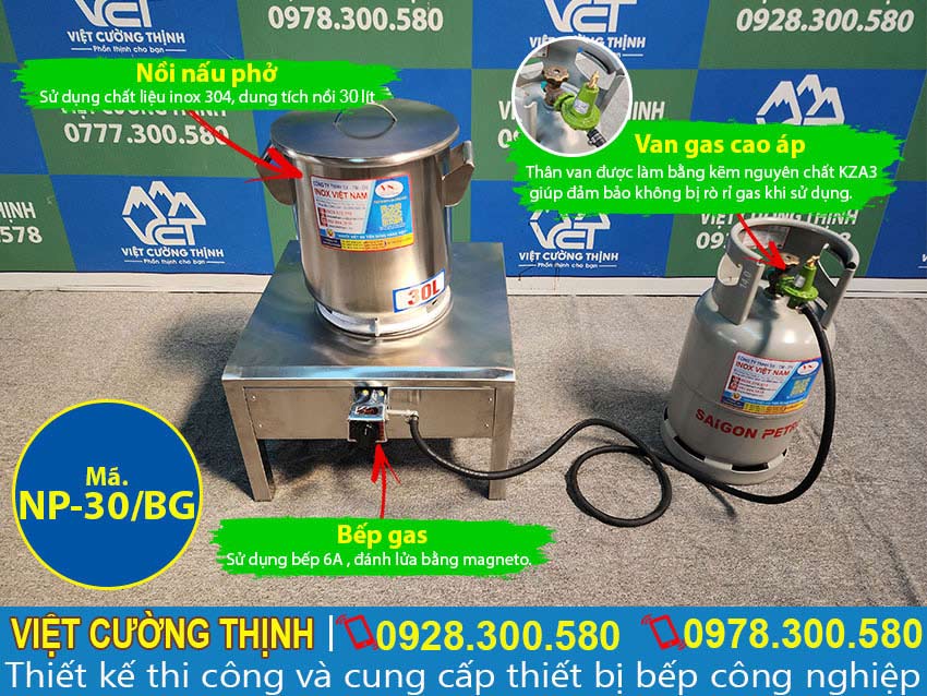 Nồi inox nấu phở 30 lít kèm bếp gas công nghiệp giá tốt giúp quán kinh doanh quán bún phở, nhà hàng, quán lẩu trở nên tiện lợi và nhanh chóng hơn gấp bội