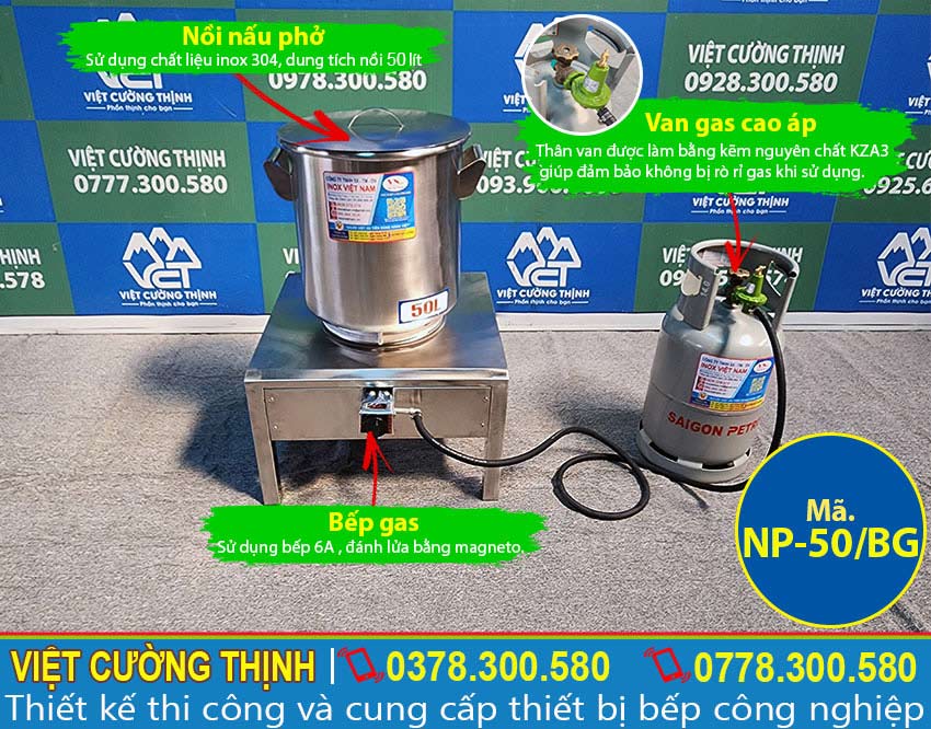 Nồi inox nấu phở 50 lít kèm bếp gas công nghiệp giá tốt, nồi inox nấu phở bằng gas